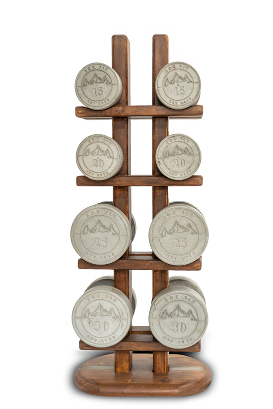 Wood Dumbbell Tree - Vertical Concrete, Holding Arms